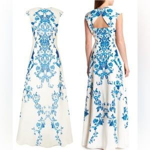 Ted Baker White and Blue Geometric Maxi Dress